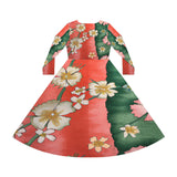 Women's Long Sleeve Dance Dress Japanese Kimono Custom Print Art