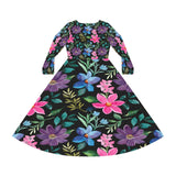 Women's Long Sleeve Dance Dress Midnight Floral