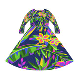 Women's Long Sleeve Dance Dress Tropical Night