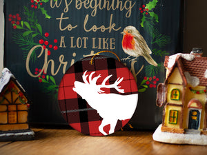 Plaid Stag - Ceramic Round Ornament