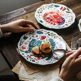 Delightful Folk Flower Design Cat Art Dinner Plates Great For Cat Lovers Microwave Safe