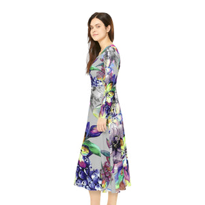 Women's Long Sleeve Dance Dress Exotic Flowers Watercolor Custom Design