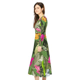 Women's Long Sleeve Dance Dress Tropical Foliage
