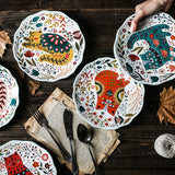 Delightful Folk Flower Design Cat Art Dinner Plates Great For Cat Lovers Microwave Safe