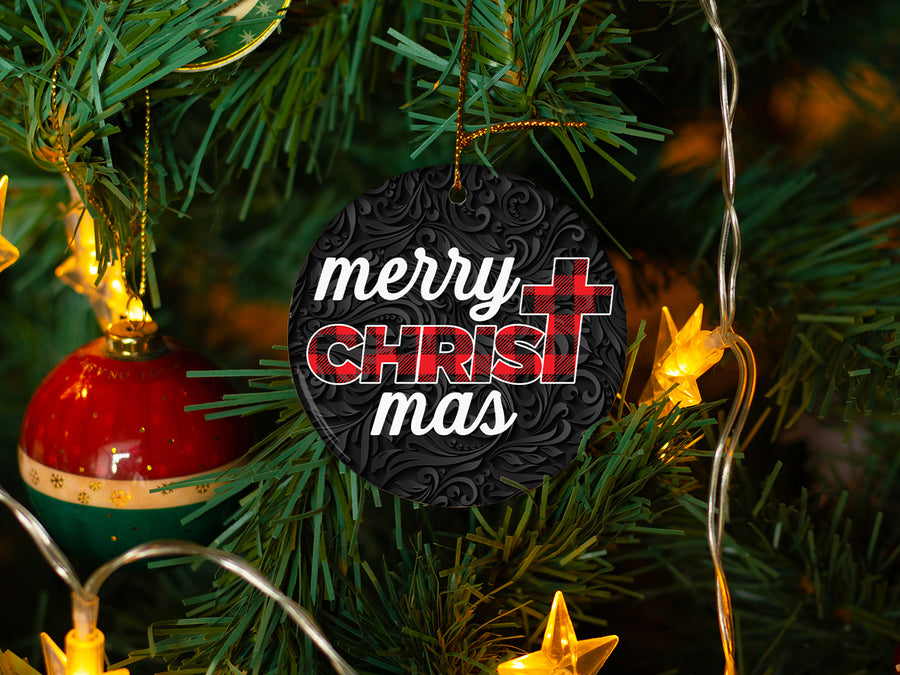 Merry Christ-Mas - Ceramic Round Ornament