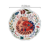 Delightful Folk Flower Design Cat Art Dinner Plates Great For Cat Lovers Microwave Safe