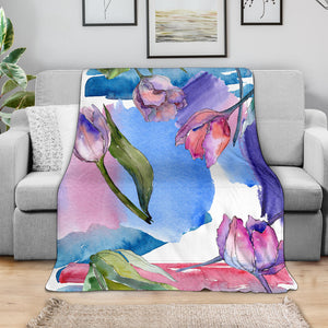 Watercolor Art Spring Tulips Premium Fleece
