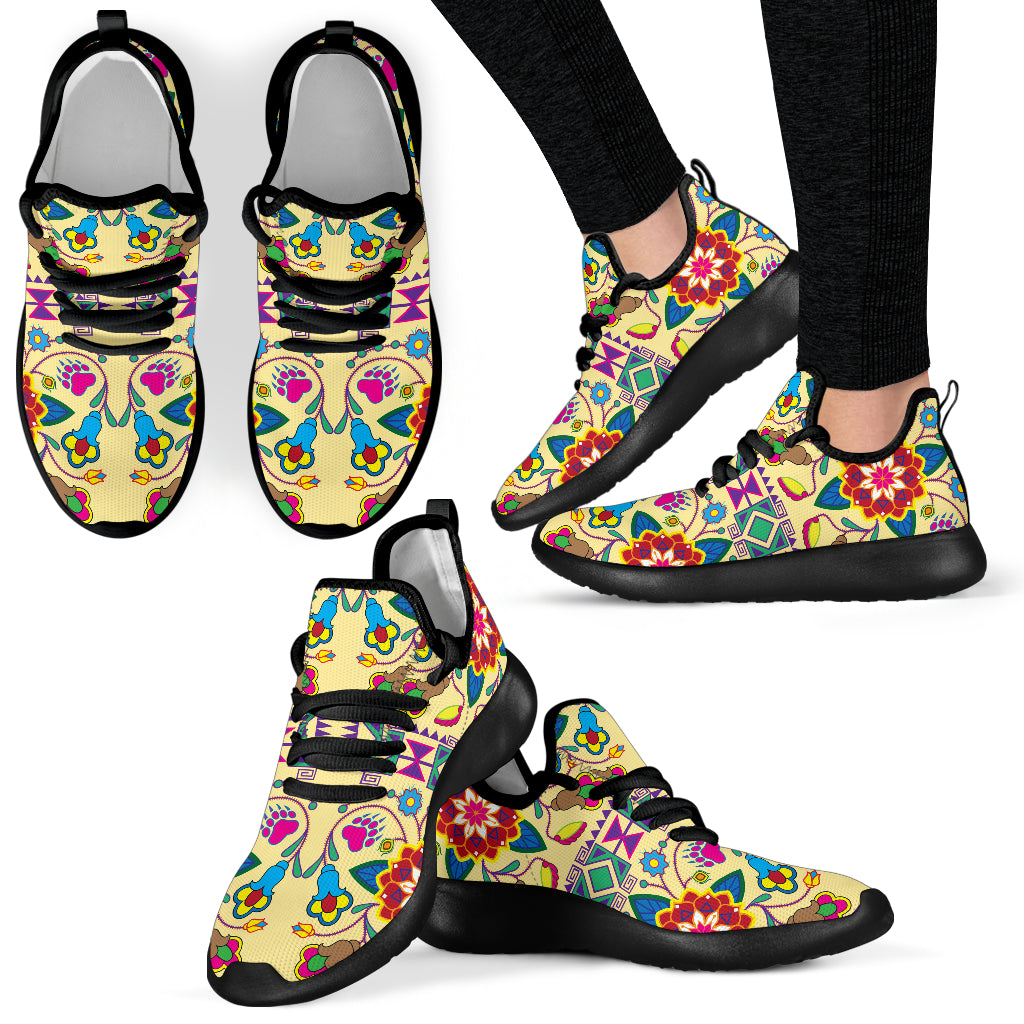 Geometric Floral Winter - Vanilla Mesh Knit Sneakers