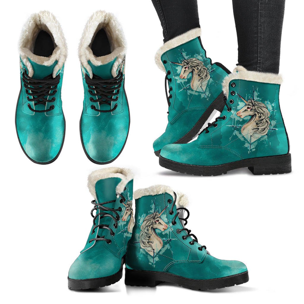 Unicorn Watercolor Fur Lined Leather Boots