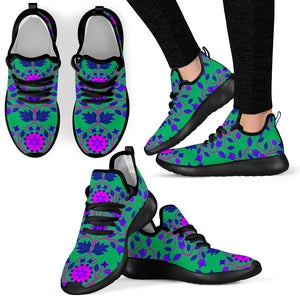 Floral Beadwork Four Clans Teal Mesh Knit Sneakers