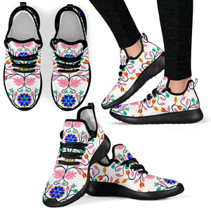 Floral Beadwork Four Clans White Mesh Knit Sneakers