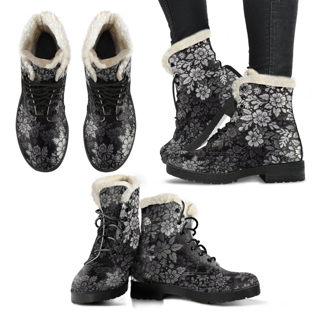 3D Flora Doodle-able Faux Fur Lined Vegan Boots Boots