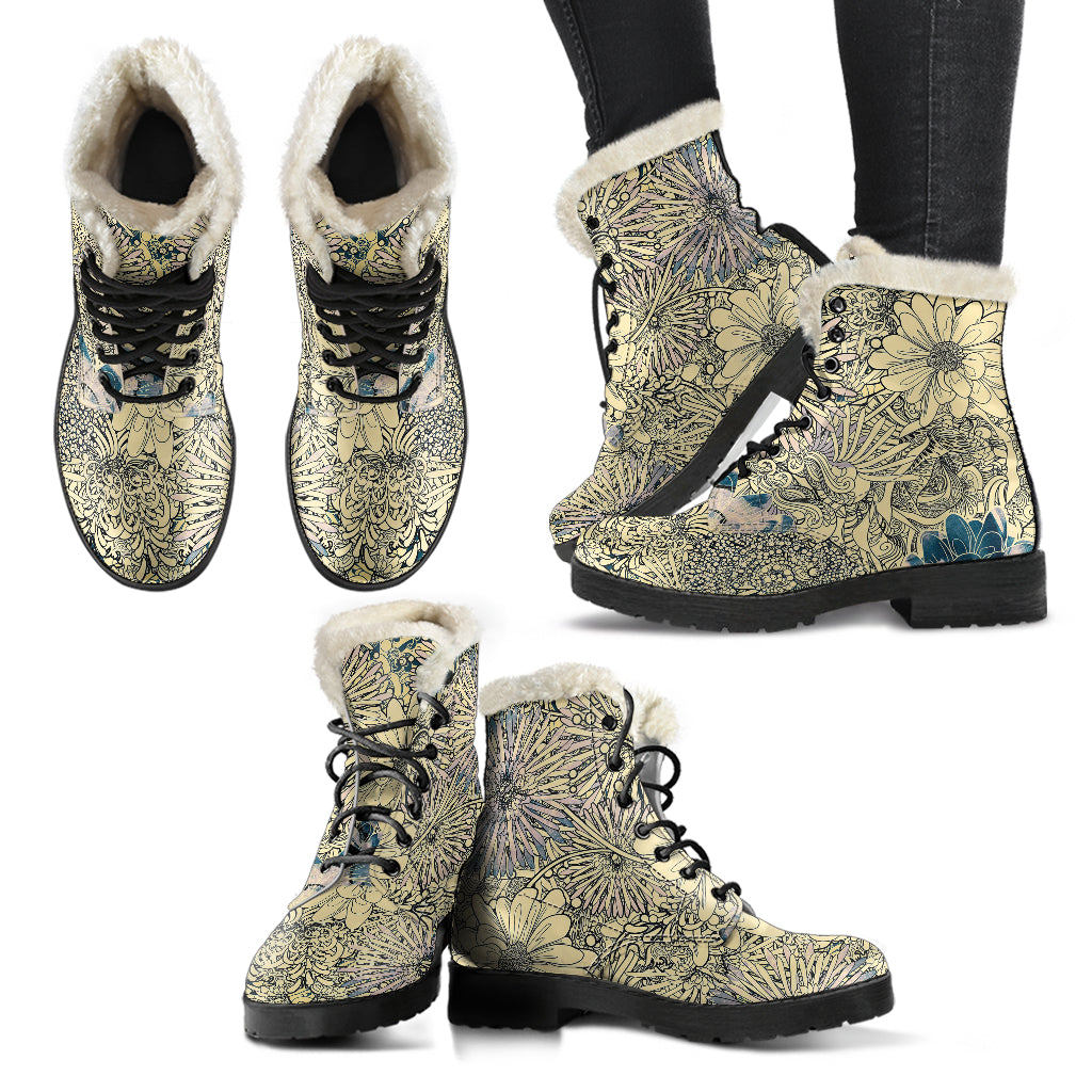 Flowers-Faux Fur Lined Flower Boots - Animal Friendly
