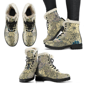 Flowers-Faux Fur Lined Flower Boots - Animal Friendly