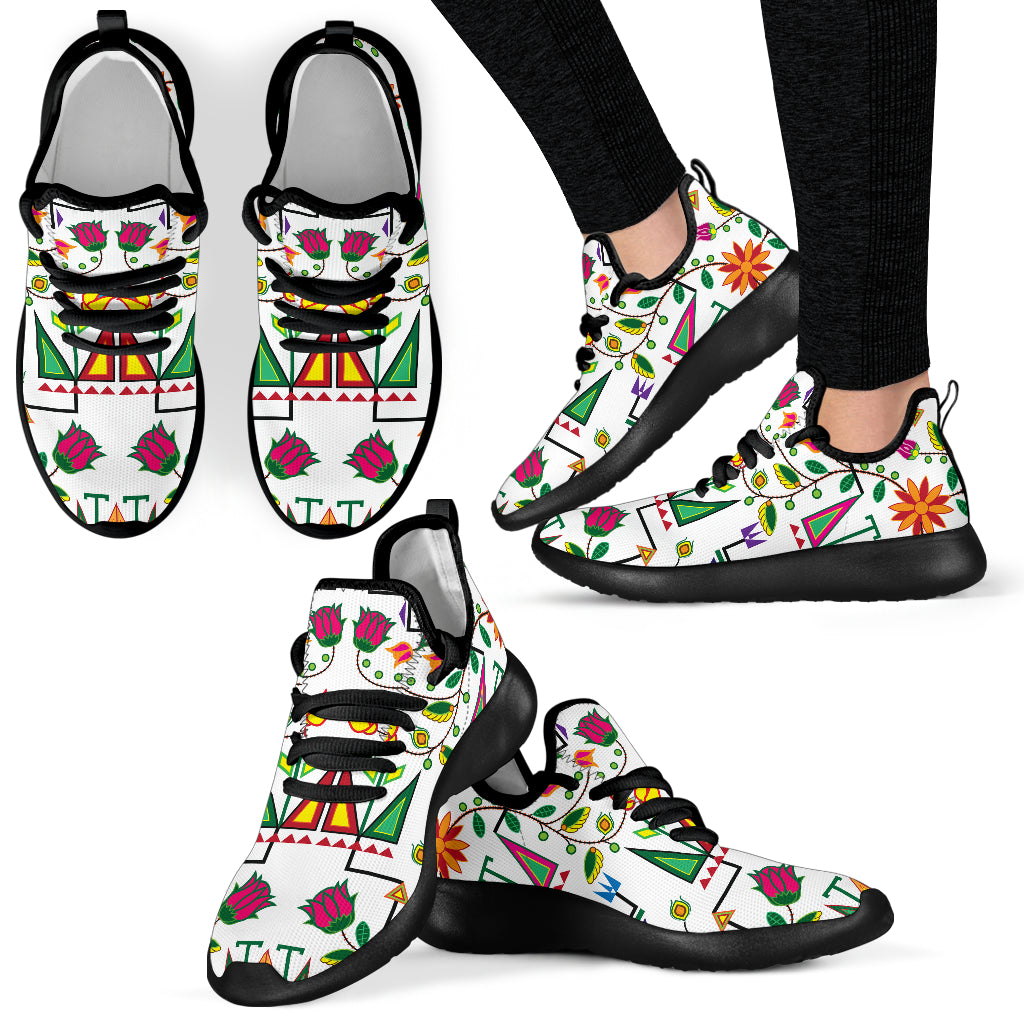 Geometric Floral Summer - White Mesh Knit Sneakers
