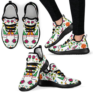 Geometric Floral Summer - White Mesh Knit Sneakers