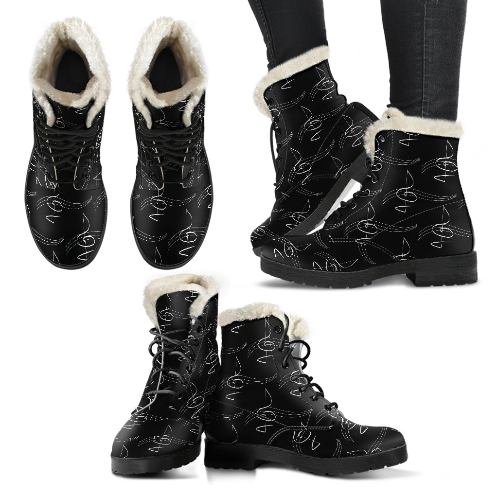 Music-Modern Treble Clef Design Faux Fur Animal Friendly Leather Winter Boots