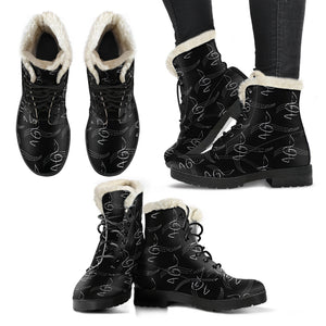 Music-Modern Treble Clef Design Faux Fur Animal Friendly Leather Winter Boots