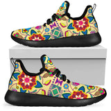 Geometric Floral Winter - Vanilla Mesh Knit Sneakers