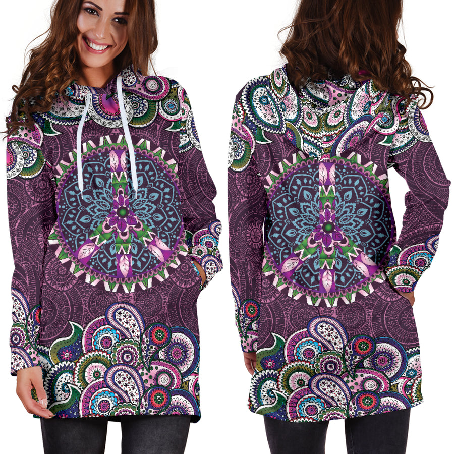 Purple Peace Mandala Hoodie Dress