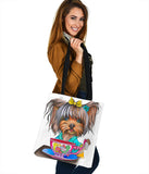 Dog Lovers Tote Yorkie Drinking Tea Custom Art Design