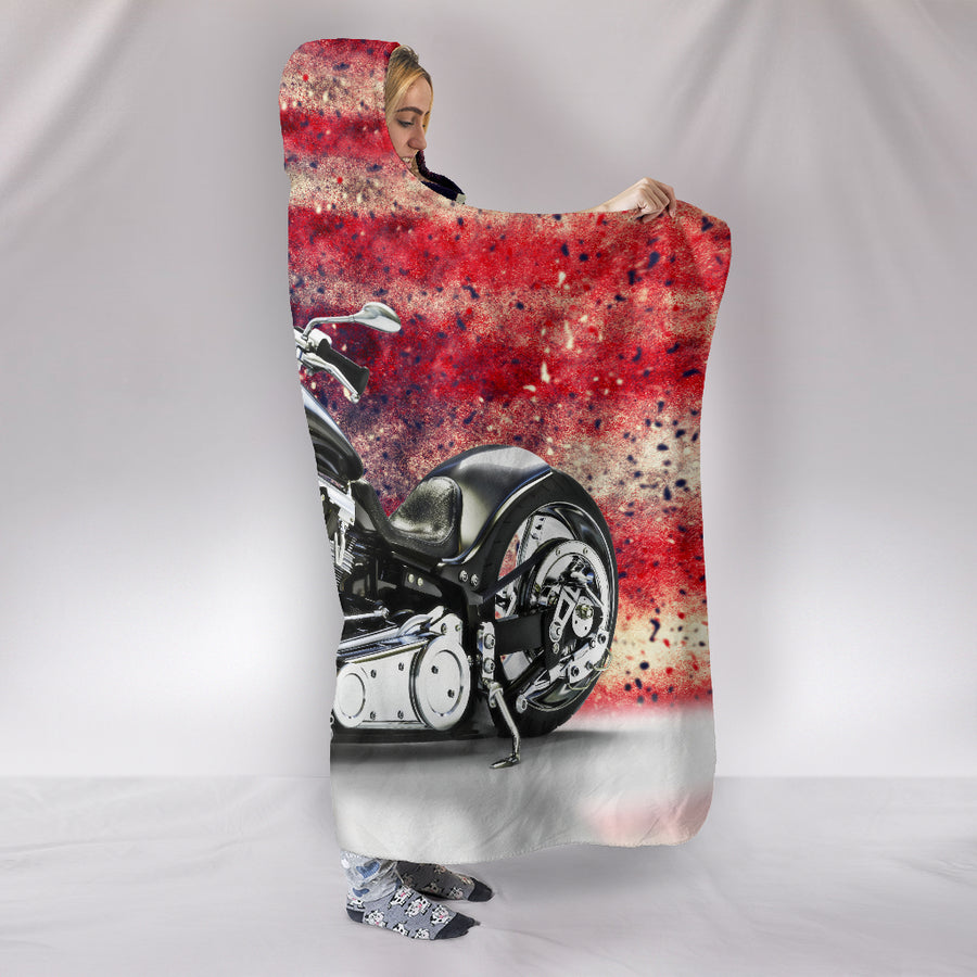 Motorbike With American Flag Hooded Blanket
