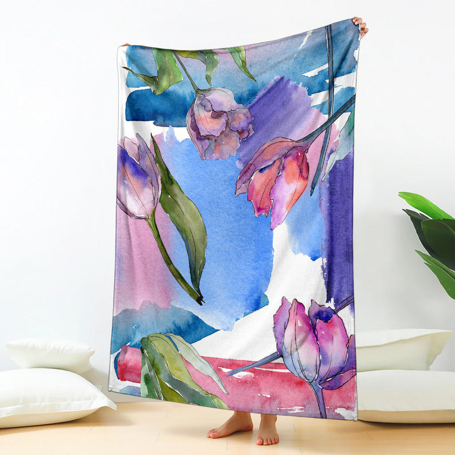 Watercolor Art Spring Tulips Premium Fleece