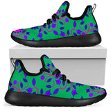 Floral Beadwork Four Clans Teal Mesh Knit Sneakers