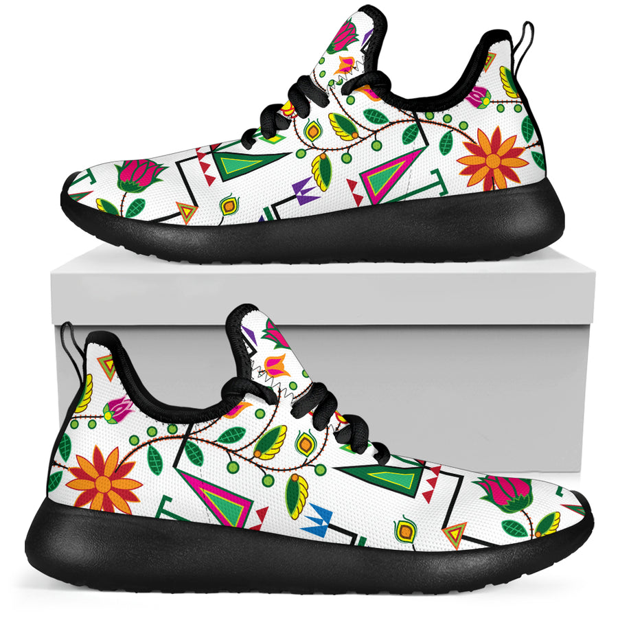 Geometric Floral Summer - White Mesh Knit Sneakers