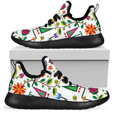 Geometric Floral Summer - White Mesh Knit Sneakers