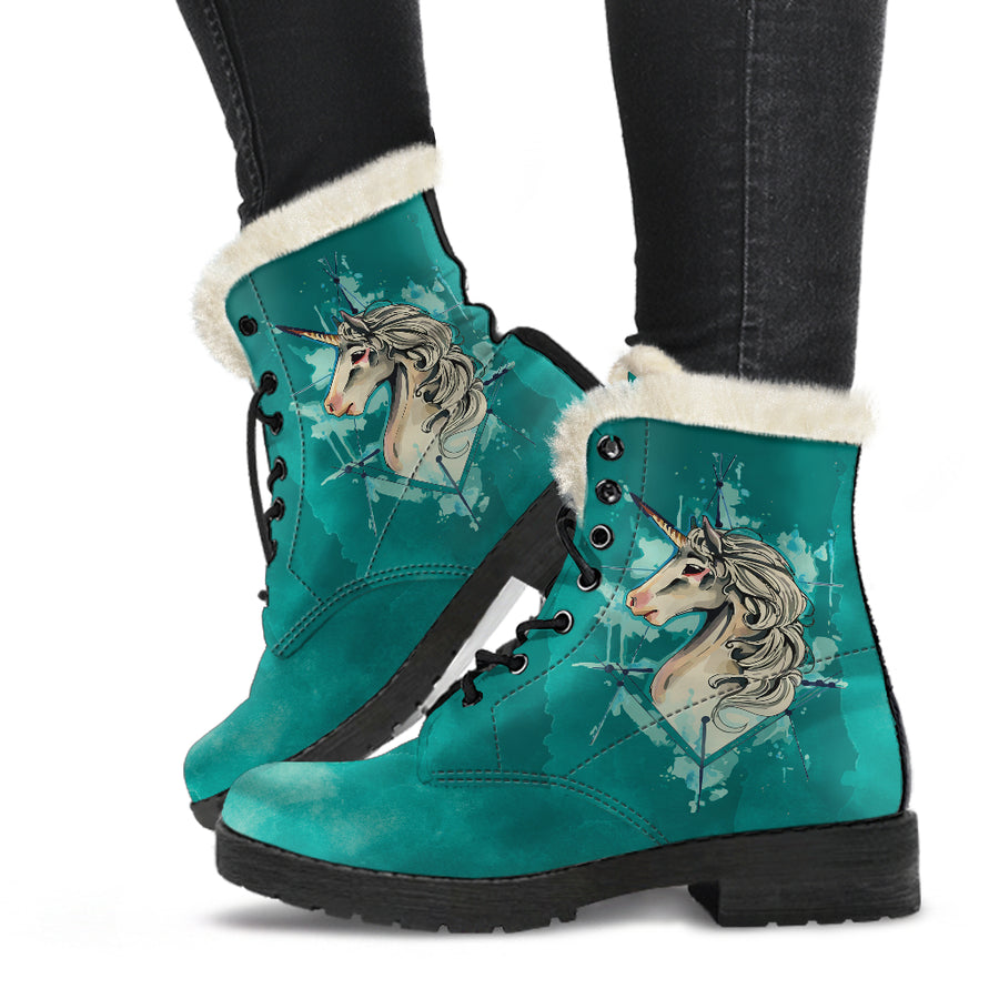 Unicorn Watercolor Fur Lined Leather Boots