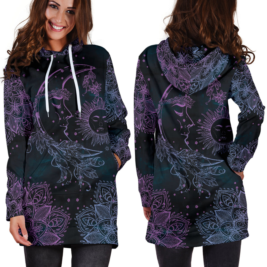 Purple Sun Moon Hoodie Dress