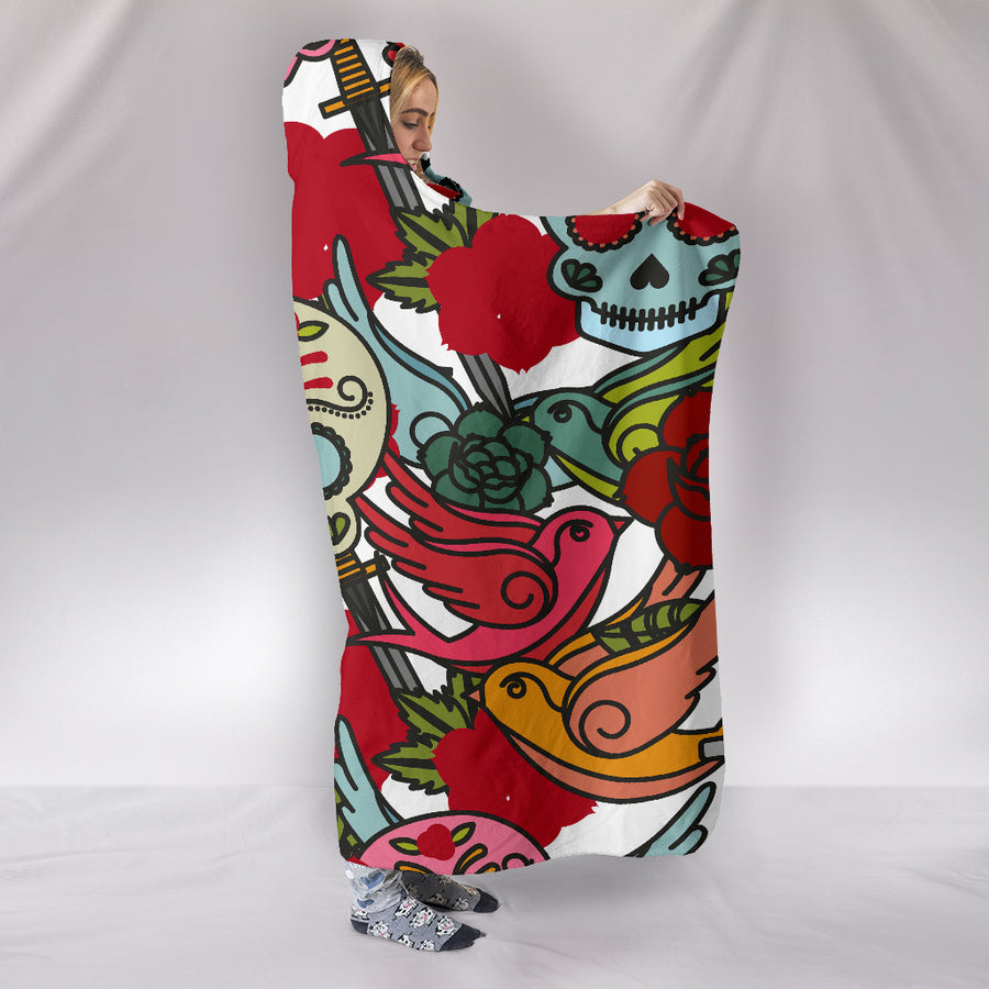 Hooded Blanket Skulls and Roses
