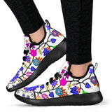 Floral Beadwork Seven Clans White Mesh Knit Sneakers