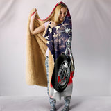 Motorbike With American Flag Hooded Blanket