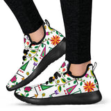Geometric Floral Summer - White Mesh Knit Sneakers
