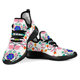 Floral Beadwork Four Clans White Mesh Knit Sneakers