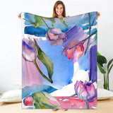 Watercolor Art Spring Tulips Premium Fleece