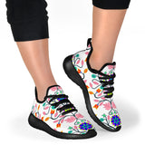 Floral Beadwork Four Clans White Mesh Knit Sneakers
