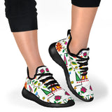 Geometric Floral Summer - White Mesh Knit Sneakers