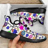 Floral Beadwork Seven Clans White Mesh Knit Sneakers