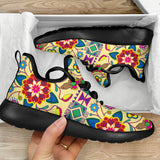 Geometric Floral Winter - Vanilla Mesh Knit Sneakers