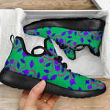Floral Beadwork Four Clans Teal Mesh Knit Sneakers