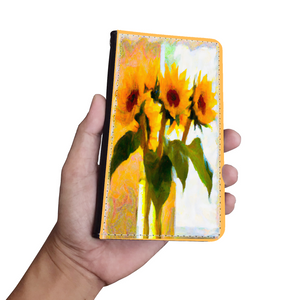 Protective Phone Wallet, Vase of Sunflowers, Gift Custom Design