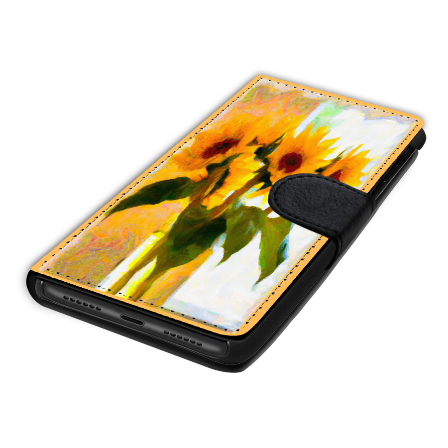 Protective Phone Wallet, Vase of Sunflowers, Gift Custom Design