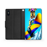 Colorful Pitbull Snowboarding in the Mountains, Phone Wallet Gift for Dog Lover Custom Art Design