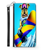 Colorful Pitbull Snowboarding in the Mountains, Phone Wallet Gift for Dog Lover Custom Art Design