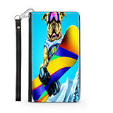 Colorful Pitbull Snowboarding in the Mountains, Phone Wallet Gift for Dog Lover Custom Art Design