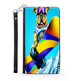 Colorful Pitbull Snowboarding in the Mountains, Phone Wallet Gift for Dog Lover Custom Art Design