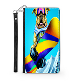 Colorful Pitbull Snowboarding in the Mountains, Phone Wallet Gift for Dog Lover Custom Art Design